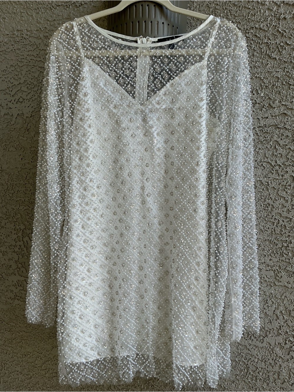 NWOT Lulu’s Glowing Charisma White Sequin Pearl Mesh Long Sleeve Mini Dress Chic - Picture 3 of 13